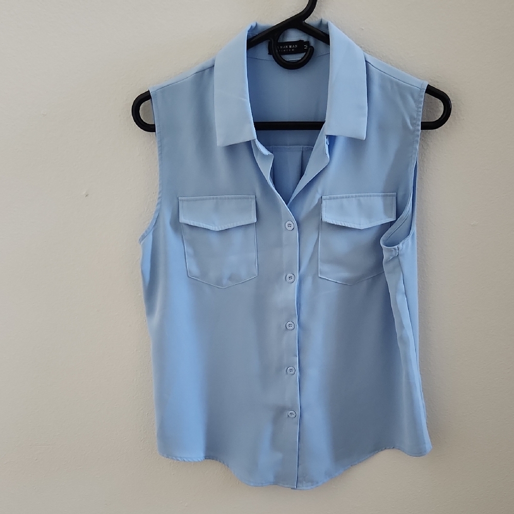 Yamanman Premium Sky Blue Sleeveless Button-Down Shirt